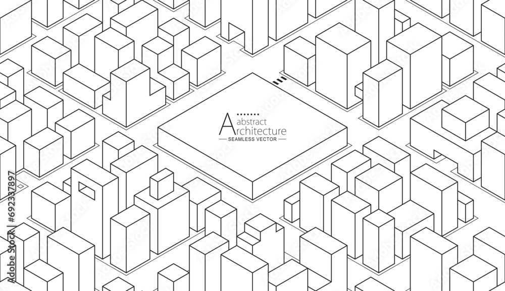 Poster Seamless design abstract urban building line drawing. 3D illustration linear drawing. architecture modern abstract background. 