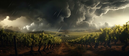 Hailstorms devastate vineyard, destroying harvest. - obrazy, fototapety, plakaty