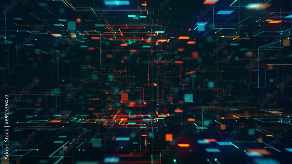 Poster Technology network connection, Digital cyberspace technology abstract background with squares and lines movement, Digital matrix with geometric shape.