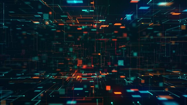Technology network connection, Digital cyberspace technology abstract background with squares and lines movement, Digital matrix with geometric shape.