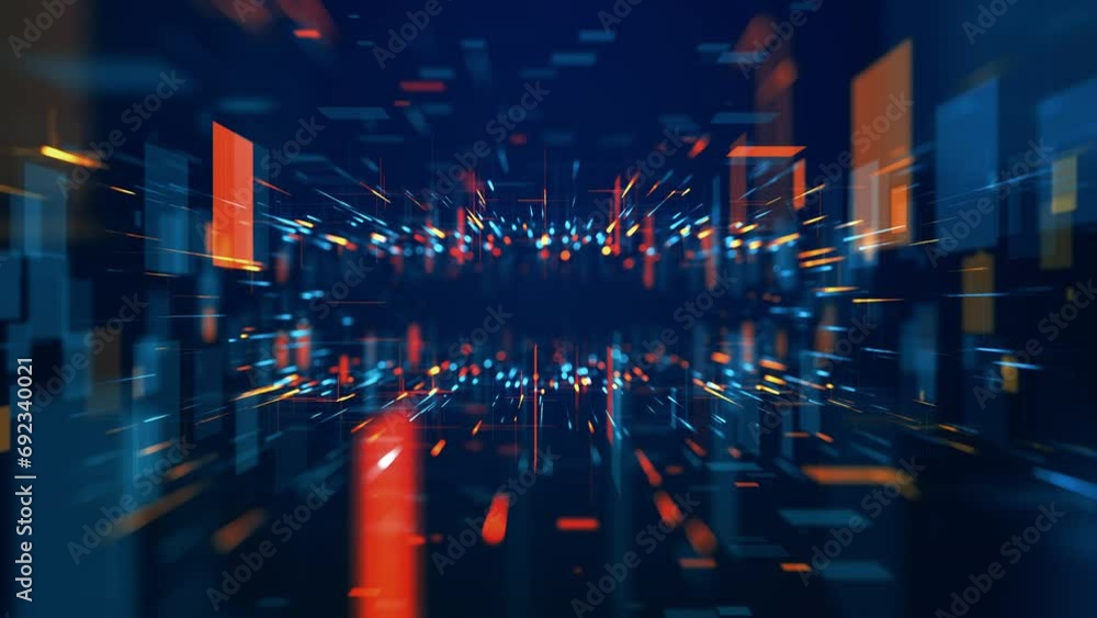 Poster Digital cyberspace technology abstract background with squares and lines movement, Technology network and internet connection, Digital matrix with geometric shape.
