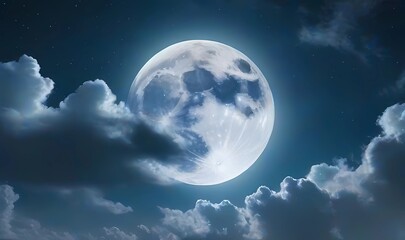 Fototapeta na wymiar 満月の空と雲イラスト