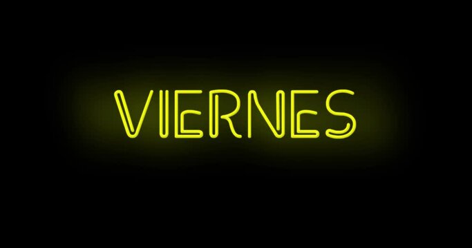 Flashing Orange Yellow Viernes sign on black background on and off with flicker