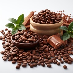 Fototapeta premium Cocoa Ingredients Beans Fresh Pod Mass, White Background, For Design And Printing