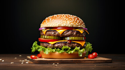 Fresh and Juicy Big Double American beef Burger AI Generative