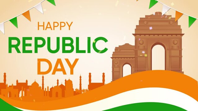 Happy Republic Day to all the Indians.Indian tricolour and landmark in animation