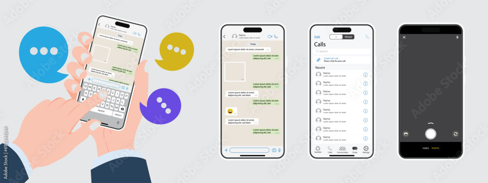 Poster hand holding smart phone, touching screen and write message in messenger application. mobile phone, 