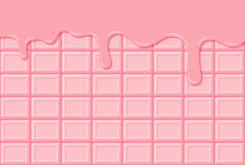 vector background with a strawberry chocolate bar and melted chocolate dripping for banners, greeting cards, flyers, social media wallpapers, etc.