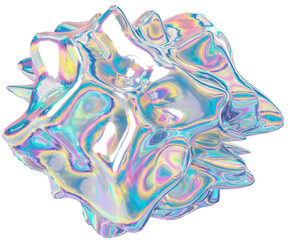3d holographic liquid shape, iridescent chrome fluid abstract form - 692345041