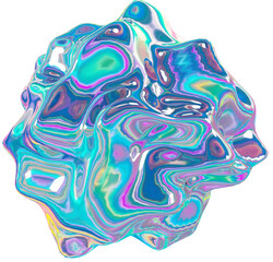 3d holographic liquid shape, iridescent chrome fluid abstract form - 692345296