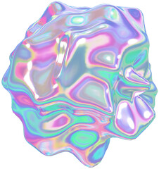 3d holographic liquid shape, iridescent chrome fluid abstract form - 692345412