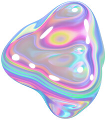 3d holographic liquid shape, iridescent chrome fluid abstract form - 692345495