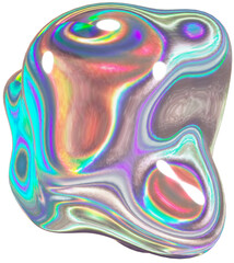 3d holographic liquid shape, iridescent chrome fluid abstract form - 692345603