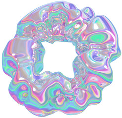 3d holographic liquid shape, iridescent chrome fluid abstract form - 692345828