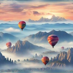 hot air balloon and mountains 