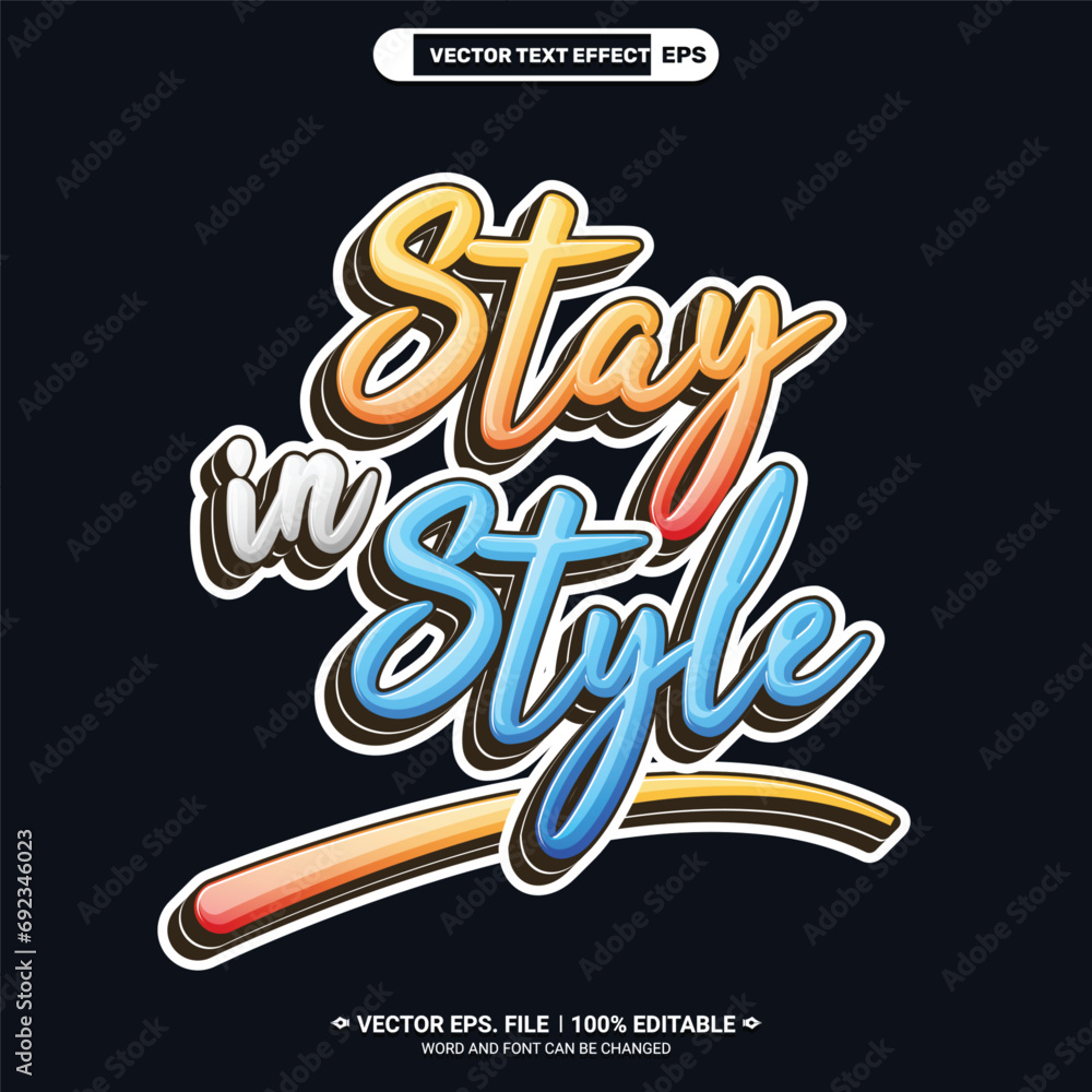 Poster stay in style 3d editable sticker vector text style effect