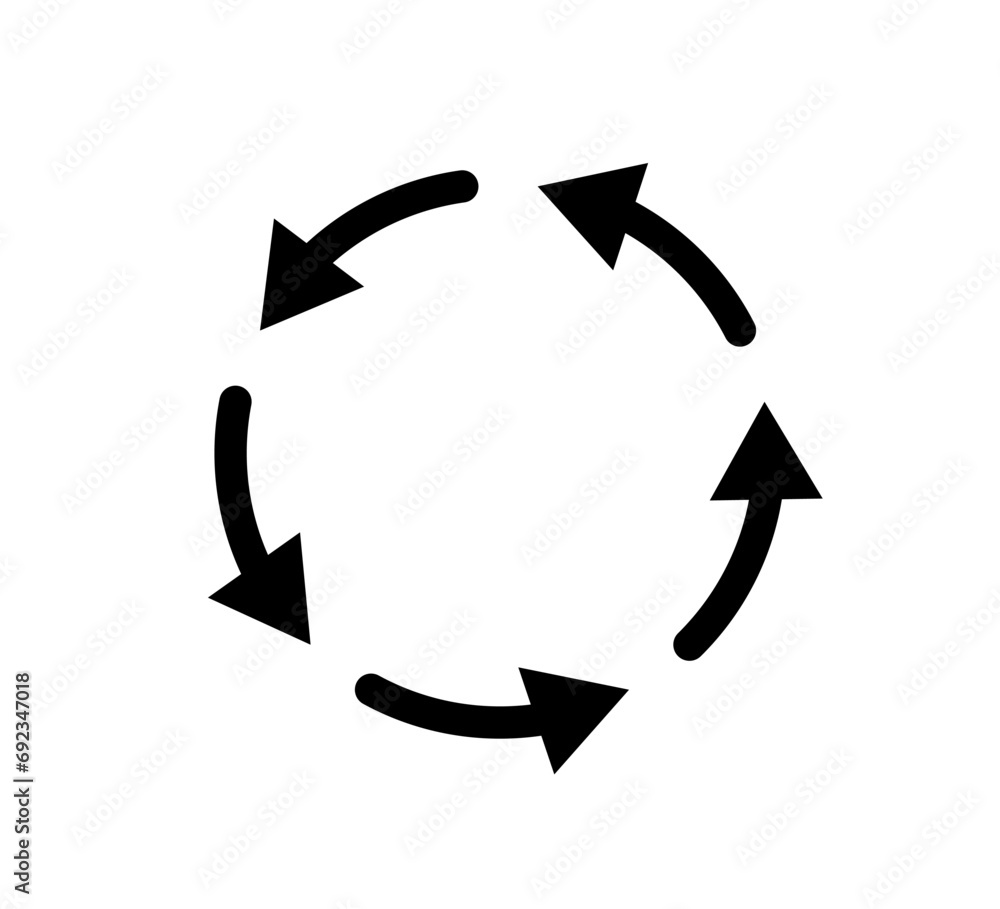 Wall mural five circle arrow icon. round reload, restart, recycle and repeat symbol. five arrow in loop. round 