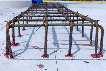 Steel reinforcement of concrete plint fixing in concrete slab by Cemical bonding agent befor pouring concrete work