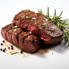 Grilled Beef Steaks Spices, White Background, For Design And Printing
