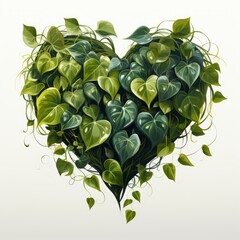 Heart Shaped Leaves Vine Devils Ivy, White Background, For Design And Printing