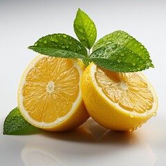 Lemon Isolate On White Fruit Whole, White Background, For Design And Printing