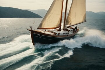 Fototapeta premium Sailing Boat on Canvas of the Blue Sea