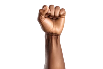Foto op Canvas Close up of Raised fist isolated on transparent background. generative ai. © JKLoma