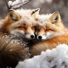 Foxes in Winter: Snowflakes and Sleeping Foxes