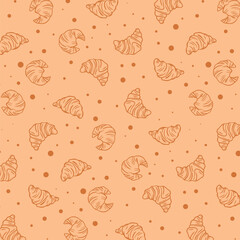 Hand drawn sketch croissant illustration seamless pattern in doodle style