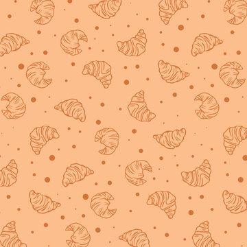 Hand drawn sketch croissant illustration seamless pattern in doodle style