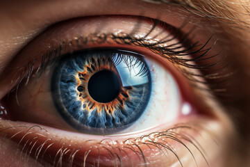 Intense gaze of a man's blue eye - Powered by Adobe