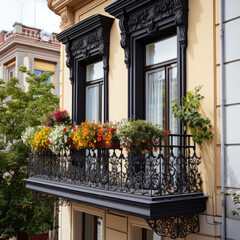 Fototapeta na wymiar Old Townhouse Charm: Balcony Reimagined
