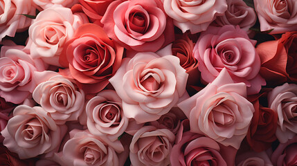 Closeup a bouquet of pink roses flower texture background for a Valentine's Day celebration or a summer wedding. Pattern of pink rose petals. Pink roses background for love and romance.