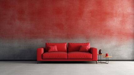 3d illustration of empty interior with red sofa blank modern