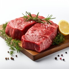 Prime Choice Flank Steak Raw Beef, White Background, For Design And Printing