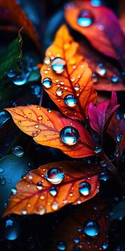 Colourful nature leaves with waterdrop HD wallpaper AMOLED Vibrant colour