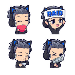 Anime gamer boy cartoon mascot logo sticker and badge set © tkzgraphic
