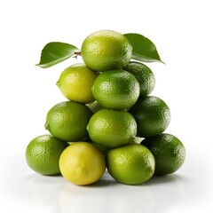 Stacked Whole Cut Limes On White, White Background, For Design And Printing