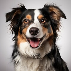 Studio Shot Adorable Border Collie Sitting, White Background, For Design And Printing