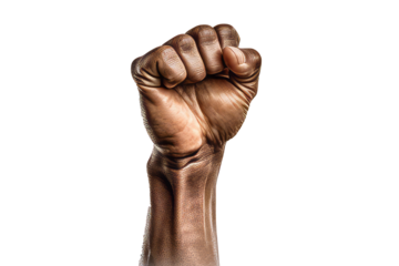 Close up of Raised fist isolated on transparent background. generative ai.