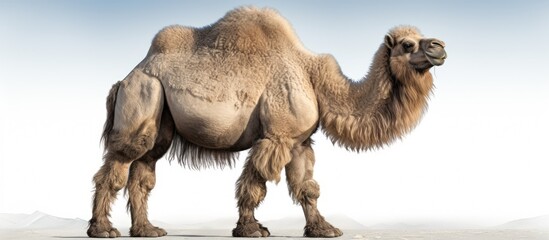 The Bactrian camel, native to Mongolia, has twin humps on its back. - obrazy, fototapety, plakaty