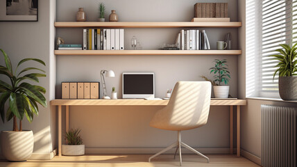 Closeup of home office setup clean and simple interior