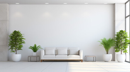 Comfortable office lobby interior with blank white - obrazy, fototapety, plakaty