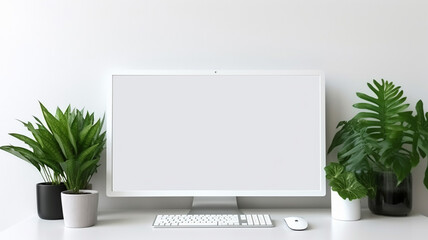 Computer display on office desk Blank screen