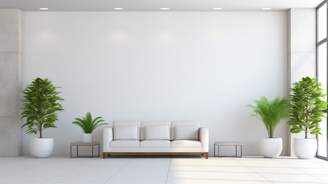 Comfortable office lobby interior with blank white