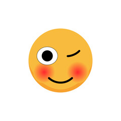 Winking emoticon. Cartoon emoji. Flat vector