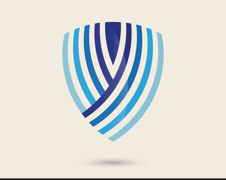 shield blue icon logo, concept estate and house security, secure investment business, isolated vector graphic illustration