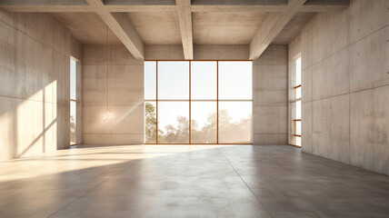 empty concrete open space interior with sunlight office