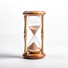 wooden sandglass, white background