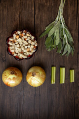 flat lay of ingredients for thanksgiving stuffing